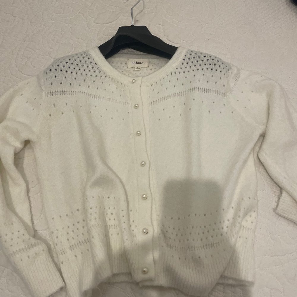 Bohme NWT White Adorably Detailed Pearl Buttons Cardigan Size S